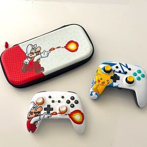 Nintendo Switch Mario and Pikachu Controllers with Case